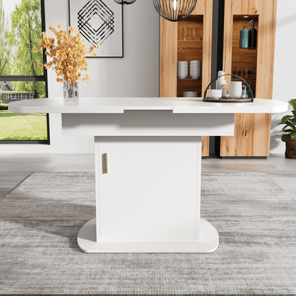 Uitschuifbare Ovaalvormige Tafel – Uitklapbare Eettafel – Salontafel – Werktafel – Compacte Tafel – Wit Met Gouden Handgrepen – Met Opbergruimte – 110-130x70x75 cm