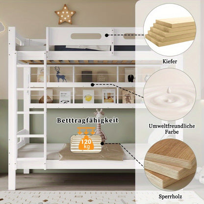 Modern Stapelbed – Hoogslaper – Kinderbed – Jongenskamer Bed – Bunkbed – Veiligheidshek – 5-Traps Ladder – Ruimtebesparend 90x200cm – Duurzaam MDF Frame