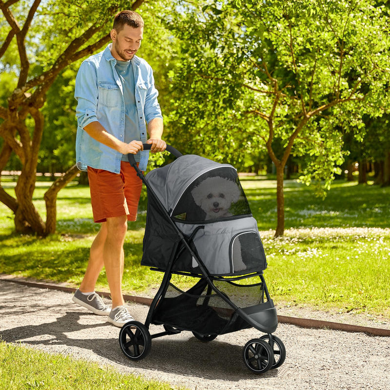 Foldable Dog Stroller Cart for Puppies & Small Dogs up to 10kg (22 lbs) with Rain Cover & 2 Safety Leashes - Heavy-Duty Frame, Spacious Interior (83x55x101cm) - Portable for Walking, Travel, Vet Visits