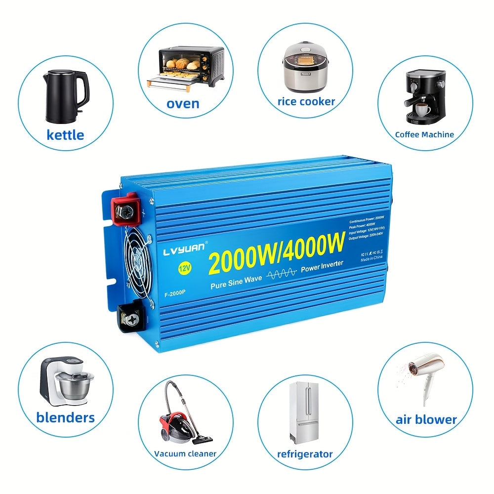 Omvormer 12V Naar 220V – Spanningomzetter – Power Inverter – Stroomomvormer – DC AC Converter – 2000W Continu / 4000W Piek – Zuivere Sinusgolf – LCD Display