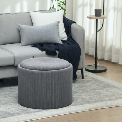 Opbergpoef – Opberghocker – Zitzak – Voetenbank – Poef – Rond – Grijs – Corduroy Stof – Comfortabele Zitplek – Handig Opbergvak