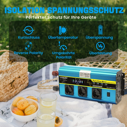 Omvormer – Spanningsomvormer – Stroomomzetter – Inverter – Converter – 3000W Vermogen – Zuivere Sinusgolf Uitgang – LCD Display & Afstandsbediening