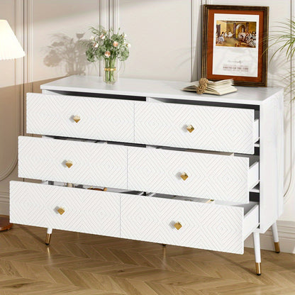 Ladeblok – Ladekast – Ladeblok Bureau – Rolcontainer – Ladekast Met Lades – 6 Lades – Wit Met Gouden Handgrepen – Direct Gebruiksklaar