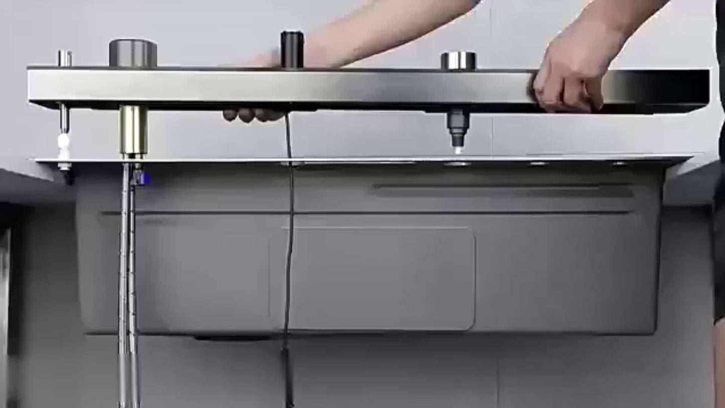 Keukenkraan – Keukenmengkraan – Spoelbak – Watervalkraan – Mengkraan – RVS – Waterafstotende Honeycomb Nano Finish – Rechts geplaatste Afvoer