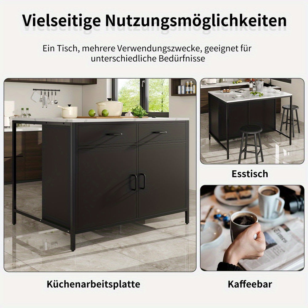 Moderne Bar Tafel – Verstelbare Bistrotafel – Hoge Tafel – Keukentafel – Koffietafel – Zwart MDF – Marmerlook Tafelblad – 99x89x89 cm – Eenvoudige Montage