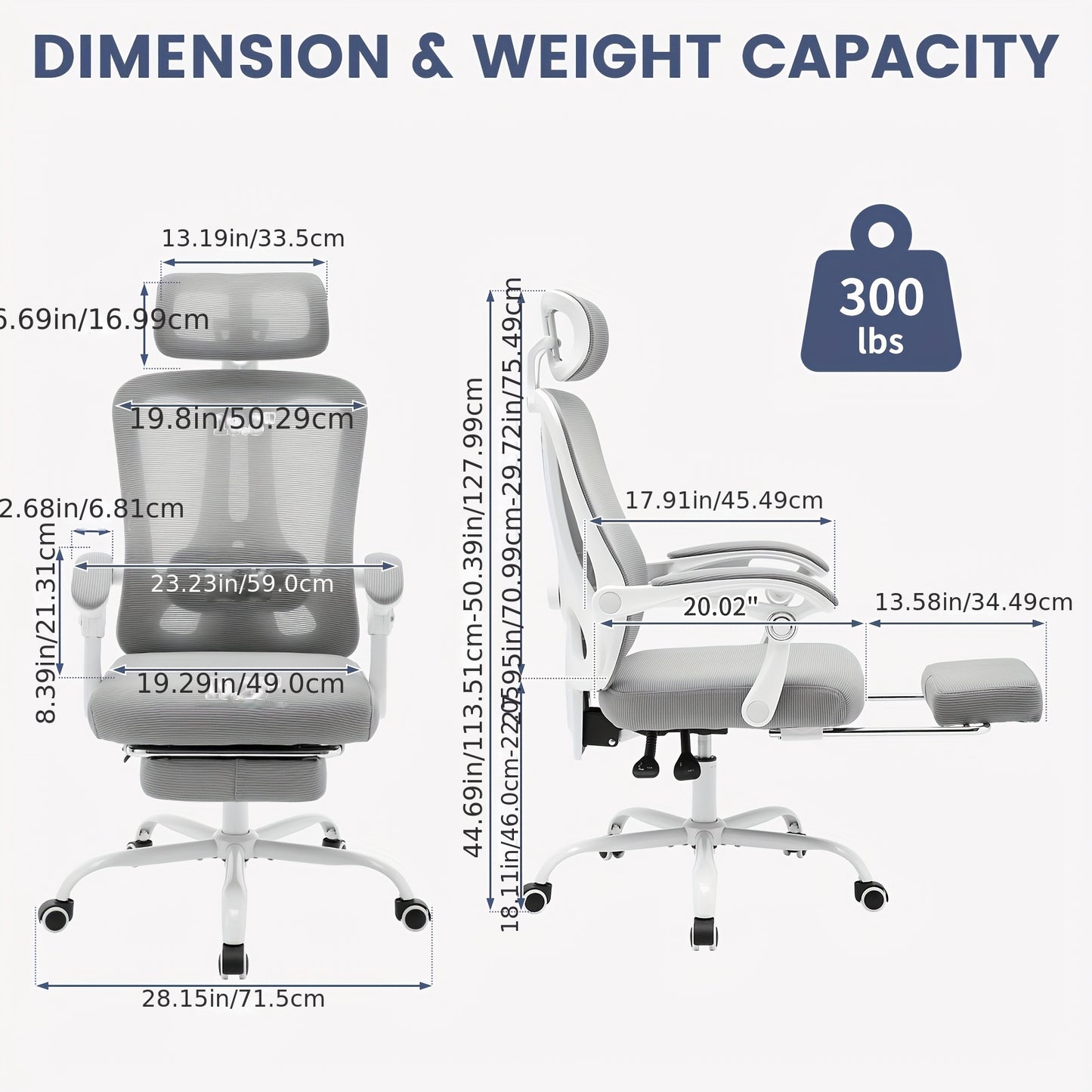 Ergonomische Bureaustoel – Bureaustoel Met Voetensteun – Kantoorstoel – Comfortabele Werkstoel – Gamestoel – Verstelbare Lendensteun – Ademend Mesh – 360° Draaibaar Met Metalen Frame – Grijs