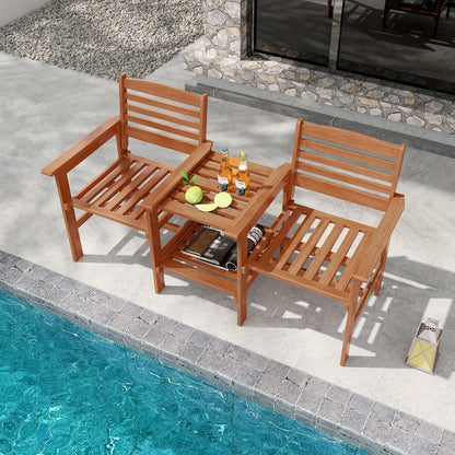 Tuinbankje – Tuinbank – Buitenbank – Zitbank – Balkonbank – 2-zits Houten Tuinbank Met Tafel En Parasolhouder – 159,5x61,5x88 cm – Duurzaam Hout