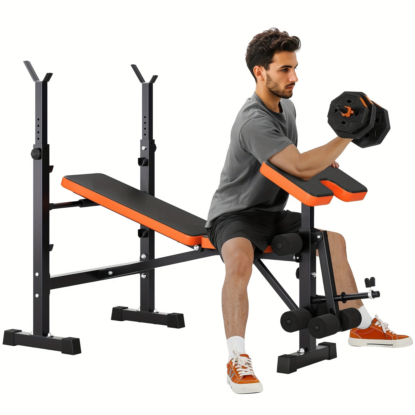 Halterschijfbank – Halterbank – Trainingsbank – Fitnessbank – Gewichthefbank – Verstelbaar en Inklapbaar – 370 kg Belastbaar – 6-in-1 Multifunctioneel Trainingsstation