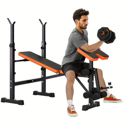 Halterschijfbank – Halterbank – Trainingsbank – Fitnessbank – Gewichthefbank – Verstelbaar en Inklapbaar – 370 kg Belastbaar – 6-in-1 Multifunctioneel Trainingsstation