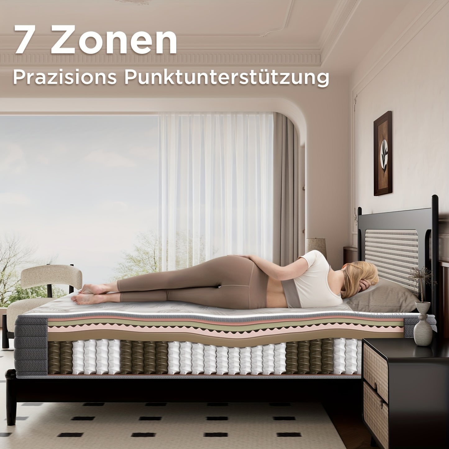 25cm Mattress, Hybrid Memory Foam And Spring Mattress, Breathable, Medium Firm, H3, 7-zone Mattress With Soft Fire Protection Made Of Fabric