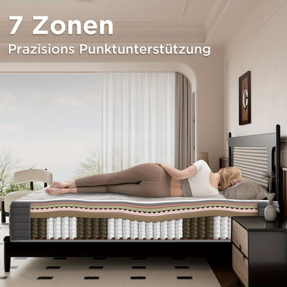 25cm Mattress, Hybrid Memory Foam And Spring Mattress, Breathable, Medium Firm, H3, 7-zone Mattress With Soft Fire Protection Made Of Fabric