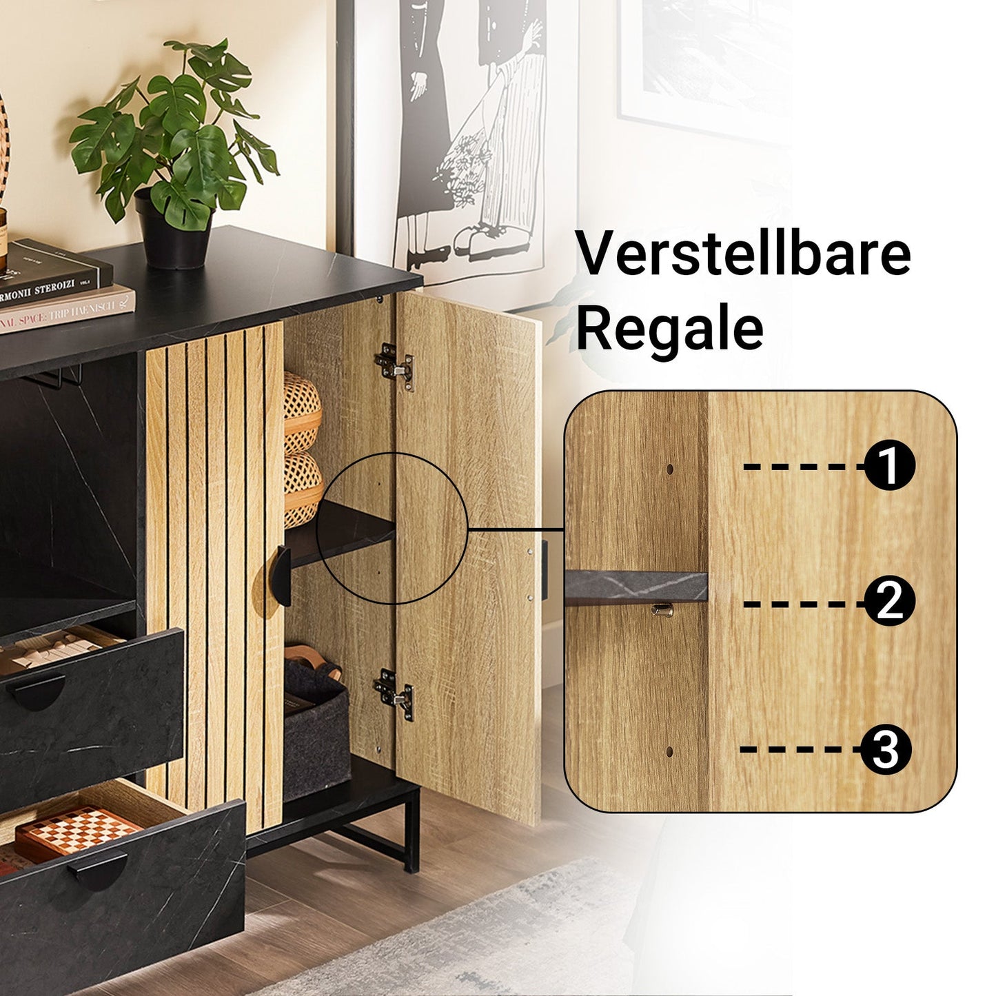 Keukenkast – Keukenbuffet – Opbergkast – Magnetronkast – Buffetkast – Met Magnetronvak en Verstelbare Plank – Eikenhout Zwart – Compact 107x85x40 cm