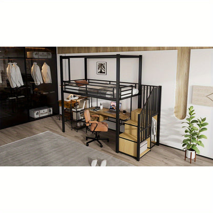 Hoogslaper – Stalen Bed – Met Trap – Opberglade – Kinderbed – IJzer & MDF – Acryl Raampaneel Met Magneet – Ruimtebesparend Design