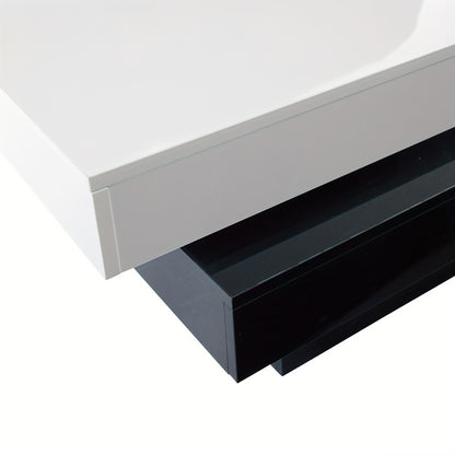 Salontafel – Woonkamertafel – Bijzettafel – Koffietafel – Tafel – Zwart-Wit Met Stiksels – Draaibaar Tafelblad – Hoogglans Afwerking – Dubbel Plateau – Geperst Hout
