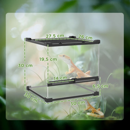 Terrarium – Reptielenverblijf – Vivarium – Dierenkooi – Glazen Terrarium – Zwart – Dubbele Voordeuren Met Knopslot – Verhoogde Bodem Voor Verwarming