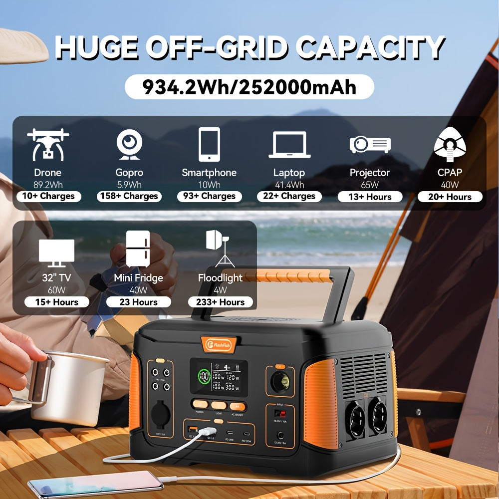 Draagbare Zonne-energiegenerator – Powerstation – Mobiele Energievoorziening – Zonnepaneel Set – Camping Generator – 1000W Vermogen – 932,4Wh Lithium Batterij