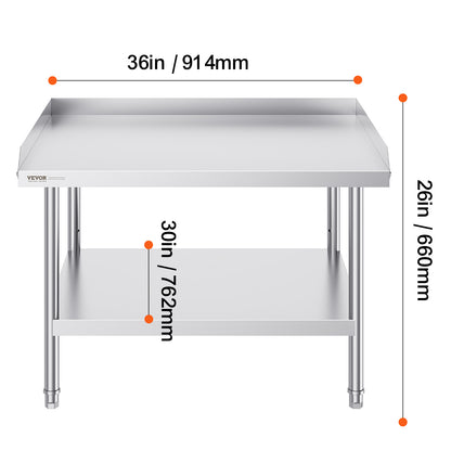 Werktafel – Werkbank – Opbergtafel – Preparatietafel – Roestvrij Staal – 3-zijdige Opstaande Rand – Verstelbare Legplanken
