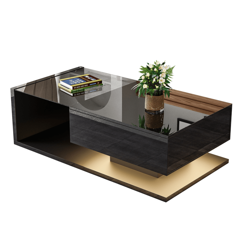 Coffee Table, High-Gloss Black. Side Tables, Coffee Tables with Glass And -Effect