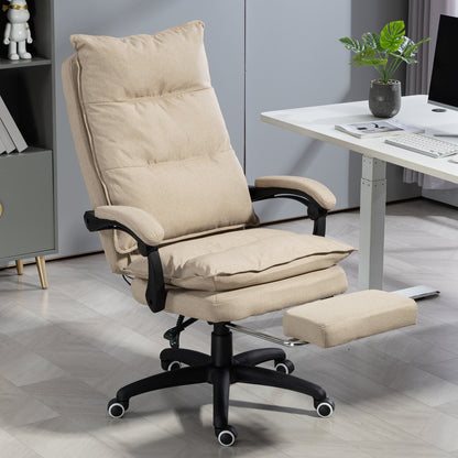 Massagestoel voor Kantoor – Bureaustoel – Ergonomische Stoel – Werkstoel – Draaistoel – Verstelbare Hoogte – 6-Punts Massage en Ingebouwde Voetensteun – Beige Linnen Bekleding