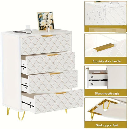 Opbergkast – Kast – Meubel – Ladekast – Opbergrek – Modern Wit Goud – Stevig PU Frame – Ruimtebesparend Design