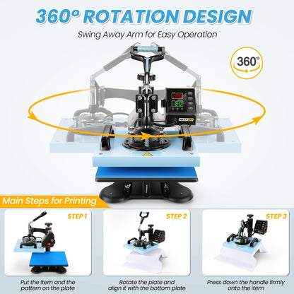 Transferpers – Hittepers – Heat Press Machine – Warmtepers – Drukpers – 12x10 Inch – Aluminium Legering – Digitale Temperatuurregeling