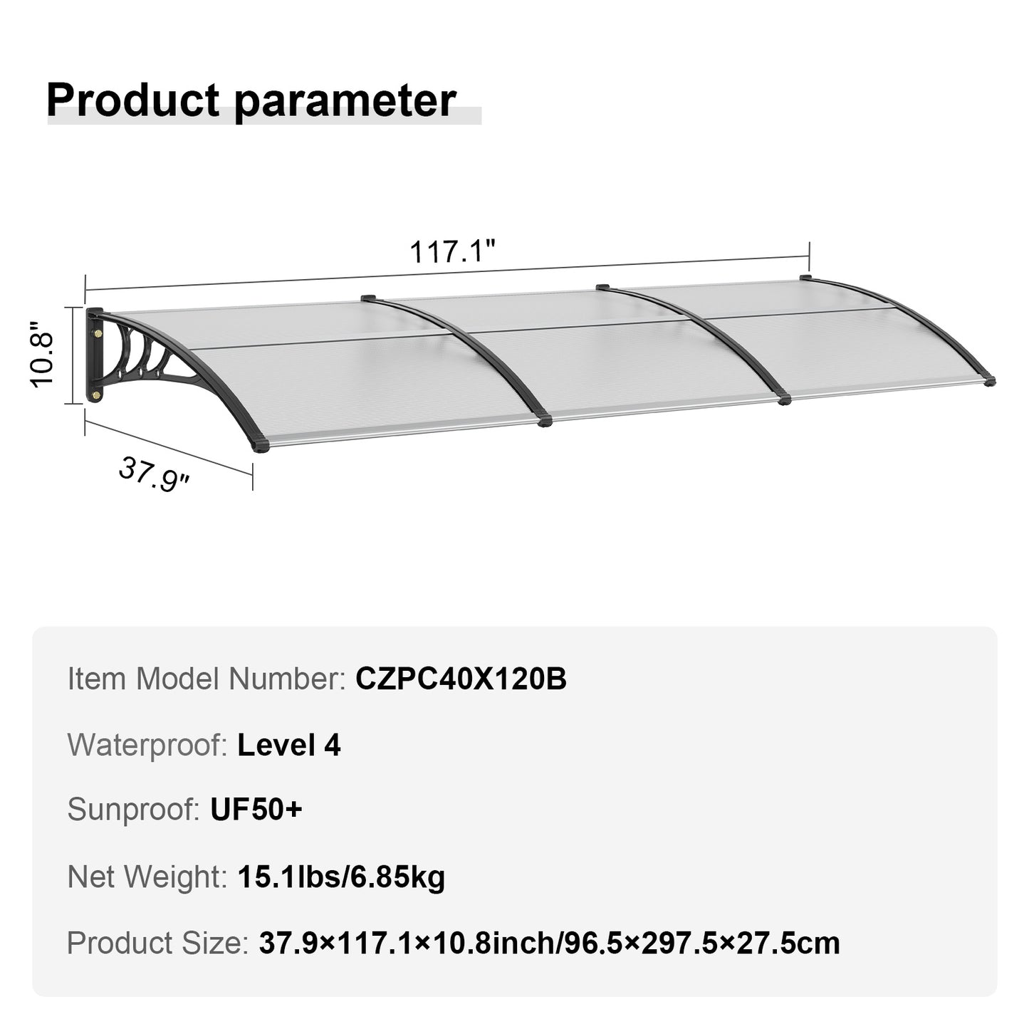 Raamluifel – Deuroluifel – Zonnescherm – Overkapping – Luifel – UPF 50+ Zonbescherming – 6 mm Polycarbonaat Paneel