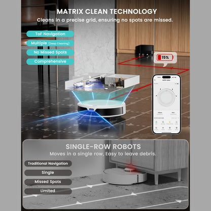 Robotstofzuiger – Robotstofzuiger met dweilfunctie – Stofzuigerrobot – Dweilrobot – Automatische reiniger – 6000 Pa Zuigkracht – ToF Laser Navigatie met App-en Spraakbediening – Wit