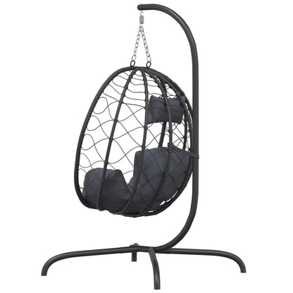 Hangstoel – Hangstoel met Standaard – Schommelstoel – Hangmand – Tuinstoel – PE-Rattan Weerbestendig – Stalen Frame Poedergecoat – Taupe