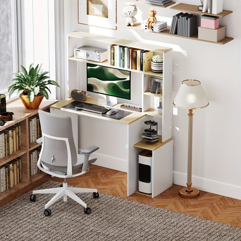 Bureau – Computertafel – Werktafel – Bureaumeubel – Computerbureau – Wit – Met Open Planken en CPU-Houder – Stabiel Metalen Frame