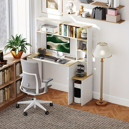 Bureau – Computertafel – Werktafel – Bureaumeubel – Computerbureau – Wit – Met Open Planken en CPU-Houder – Stabiel Metalen Frame