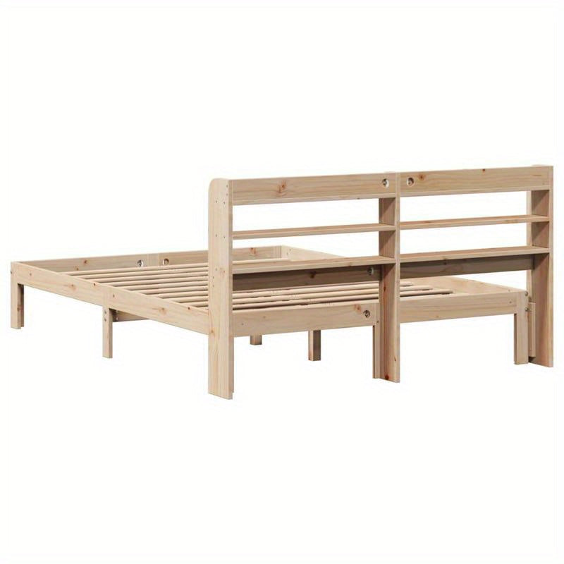 Solid Wood Bed Frame with Headboard - 160x200cm Removable & Durable Headboard, Contemporary Style, No Assembly Required, Easy-Clean Surface for Smooth Bedding Storage, Bedroom Furniture, Modern Bedroom Decor, Natural Wood Fin
