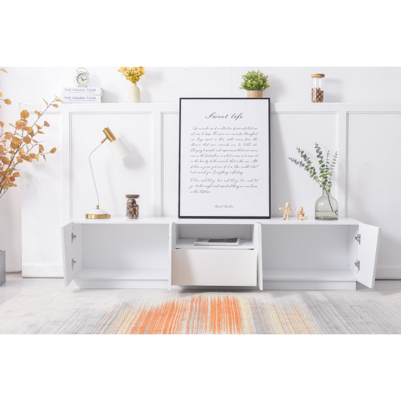Modern TV-meubel – TV-kast – Mediameubel – Tv-dressoir – Woonkamermeubel – Diagonaal Patchwork Design – 170 cm Breed – Wit MDF met Glanzende Deurrand