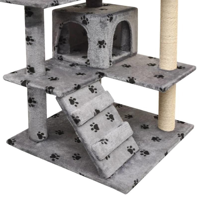 Gray Paw Print Cat Tree 125cm with Sisal Scratching Post Cat Scratcher Tower Stable Base Multi-level Cat Activity Center Indoor Living Room Balcony Pet Supplies, Cat Furniture, Pet Play Tower, Modern Cat Furniture, Stylish Pe