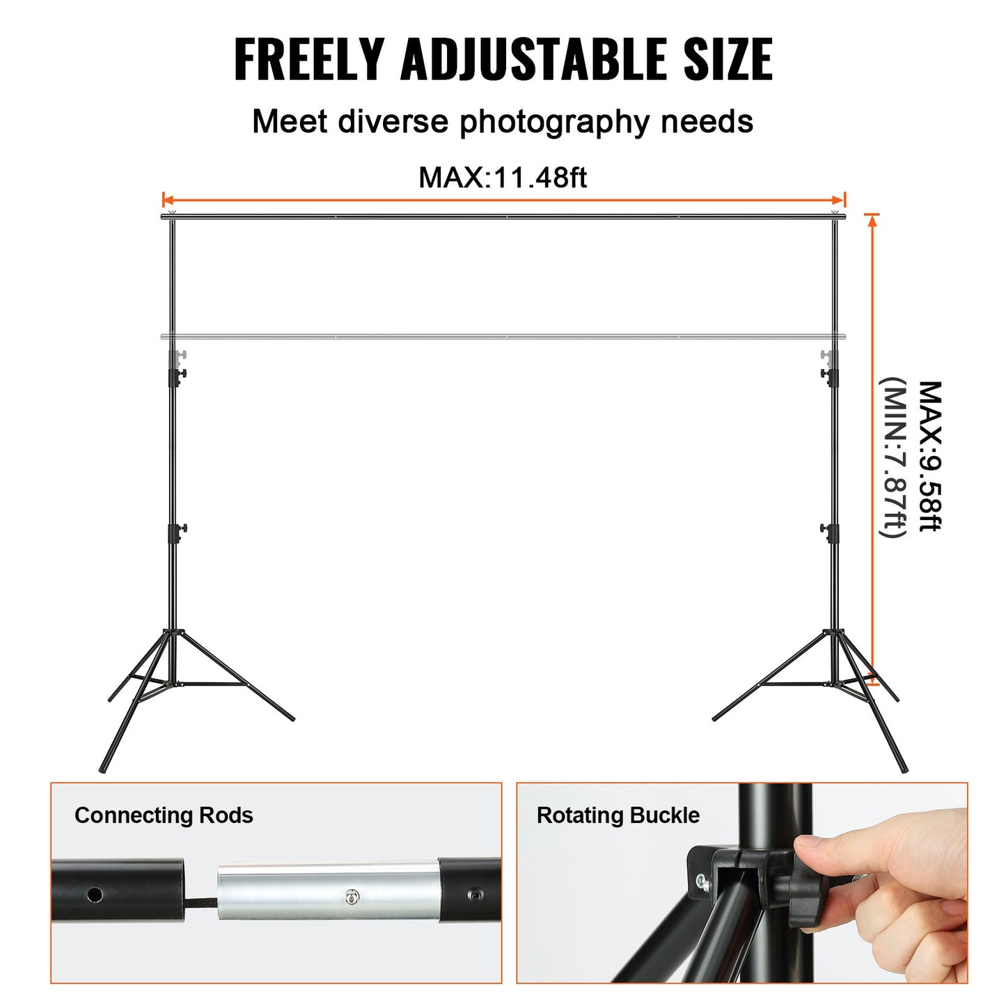 Achtergrondstandaard – Fotostatief – Greenscreenstandaard – Achtergrondframe – Verstelbaar – Heavyduty Metaal – 360 cm Breedte – 3 m Hoogte