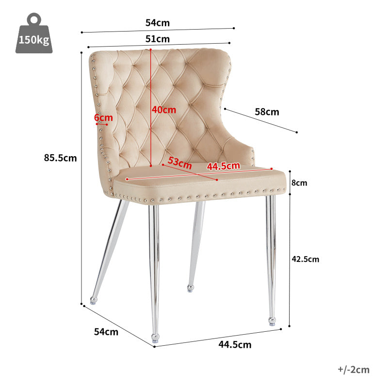 Makeupstoel – Bureaustoel – Draaistoel – Kaptafelstoel – Kuipstoel – Velours Bekleding – Ergonomisch Ontwerp – Verstelbare Zithoogte – Zilverkleurige Metalen Poten – Set Van 2