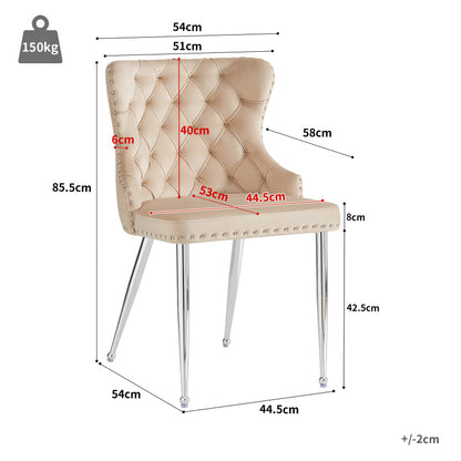Makeupstoel – Bureaustoel – Draaistoel – Kaptafelstoel – Kuipstoel – Velours Bekleding – Ergonomisch Ontwerp – Verstelbare Zithoogte – Zilverkleurige Metalen Poten – Set Van 2