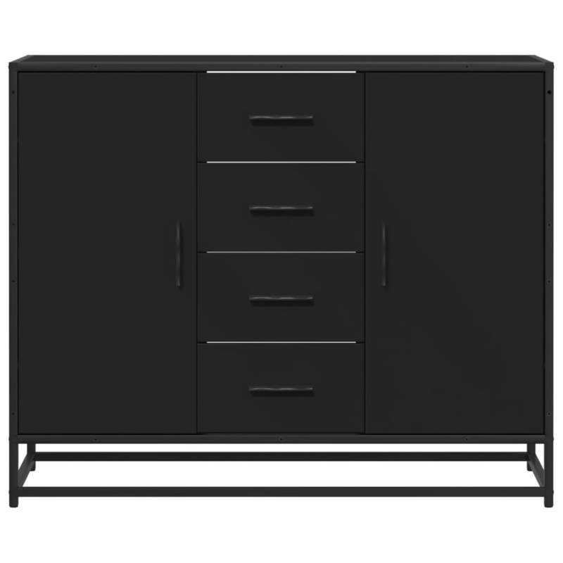 Modern Black Wooden Sideboard Cabinet with Drawers and Shelves - 92x35x76cm, 3 Drawers, 2 Open Shelves, 1 Closed Shelf, Removable Storage Organizer for Living Room or Office, Cabinet Storage, Minimalist Design, Sleek Finish,