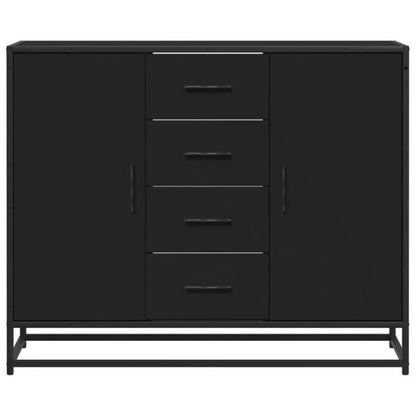 Modern Black Wooden Sideboard Cabinet with Drawers and Shelves - 92x35x76cm, 3 Drawers, 2 Open Shelves, 1 Closed Shelf, Removable Storage Organizer for Living Room or Office, Cabinet Storage, Minimalist Design, Sleek Finish,