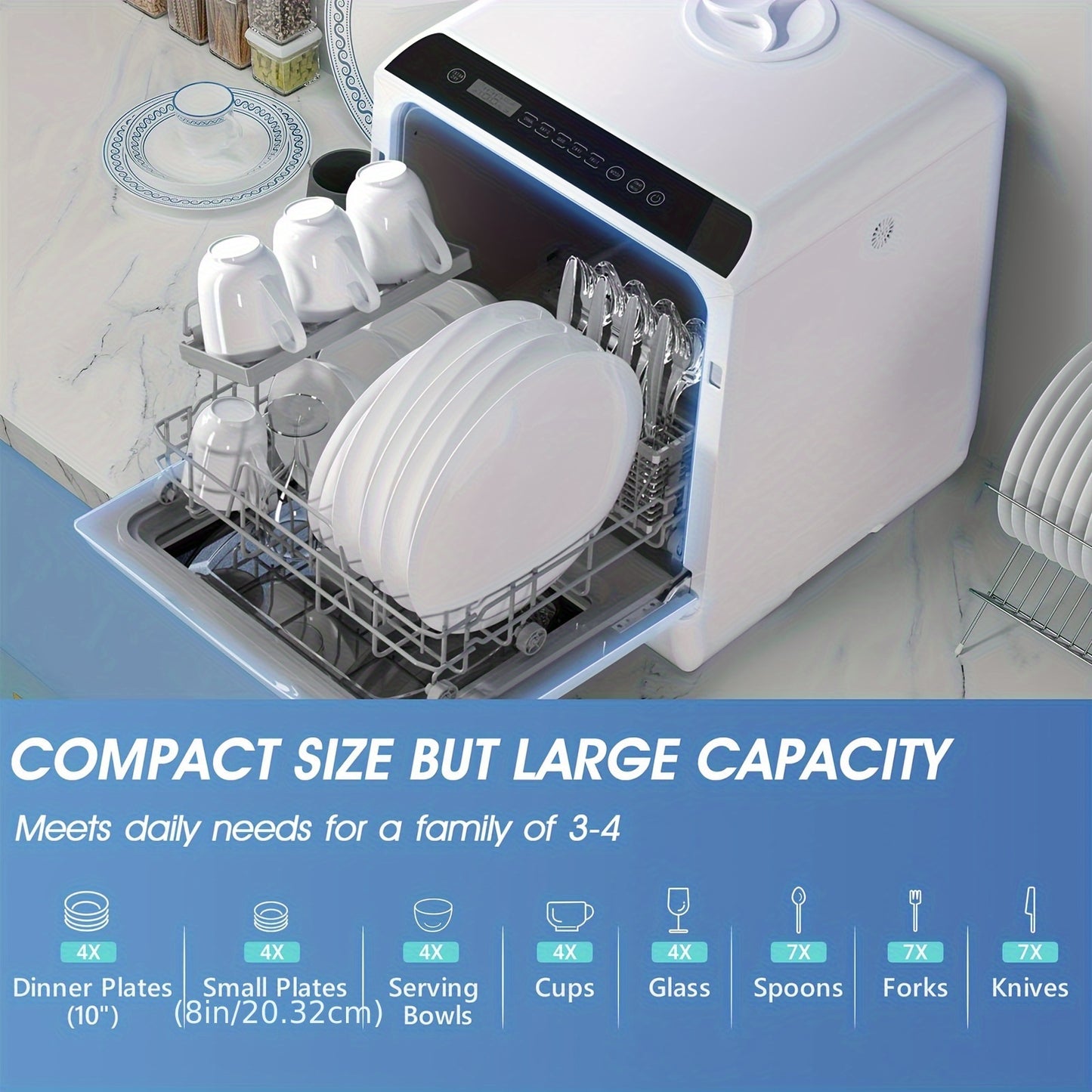 Draagbare Vaatwasser – Compacte Mini Vaatwasser – Aanrechtvaatwasser – Kleine Vaatwasser – Tafelmodel Vaatwasser – 6 Wasprogramma’s – 5 Liter Watertank Met 2 Aansluitmogelijkheden