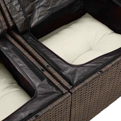 Tuinbank – Buitenbank – Loungeset – Modular Sofa – Tuinmeubel – 7-Zits – Weerbestendig Polyrattan – Met Witte Kussens