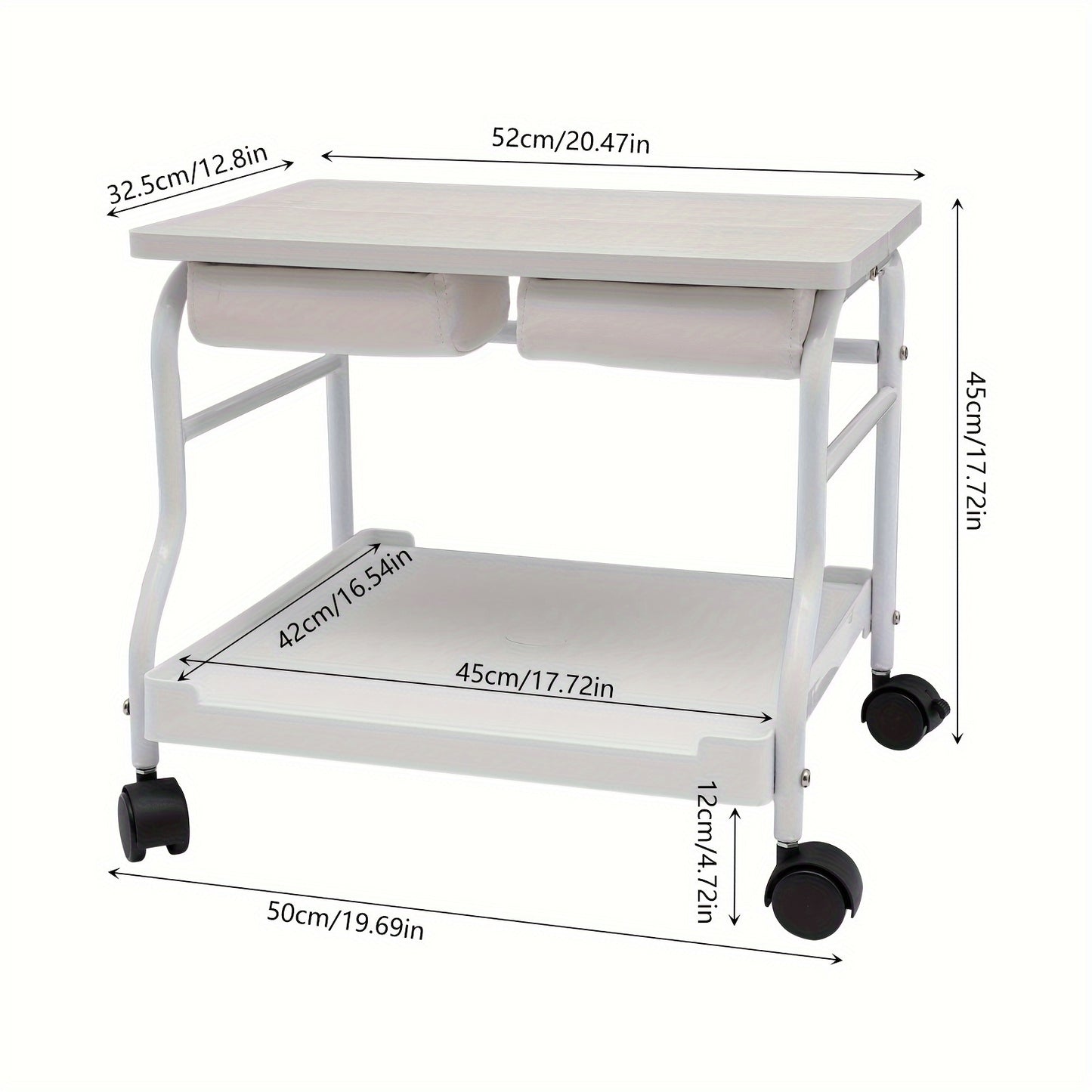 Voettrolley – Spa Trolley – Pedicure Kar – Massage Trolley – Schoonheidstrolley – Inklapbaar – Hoogwaardig Hout en IJzer – 4 Zwenkwieltjes Met Remmen – Draagkracht 18 kg – Wit
