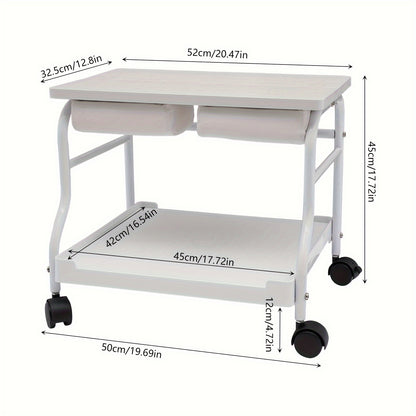 Voettrolley – Spa Trolley – Pedicure Kar – Massage Trolley – Schoonheidstrolley – Inklapbaar – Hoogwaardig Hout en IJzer – 4 Zwenkwieltjes Met Remmen – Draagkracht 18 kg – Wit