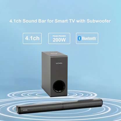 Soundbar – Home Cinema Set – Surround Sound Systeem – Luidspreker – Audio Systeem – 4.1 Kanaals Met Subwoofer – Draadloos Bluetooth 5.3 – 200W Piekenvermogen