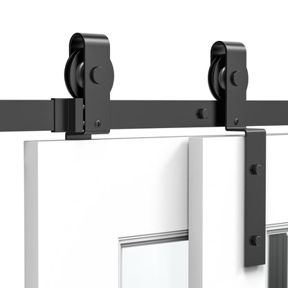 Schuifdeurset – Schuifdeursysteem – Deurbeslag – Ophangset – Rails – 200 cm – Zwart Staal – Compleet Voor Houten Deuren
