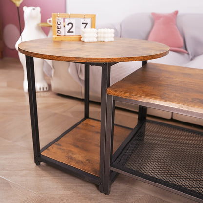 Salontafel – Koffietafel – Theetafel – Woonkamertafel – Bijzettafel – 2-in-1 Afneembaar – Robuust Hout Met Zwart Metalen Frame