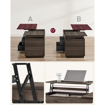Verstelbare Salontafel – Woonkamertafel – Koffietafel – Bijzettafel – Tafel Met Opbergruimte – Asbruin – Hoogte Verstelbaar – MDF Met 2 Lades