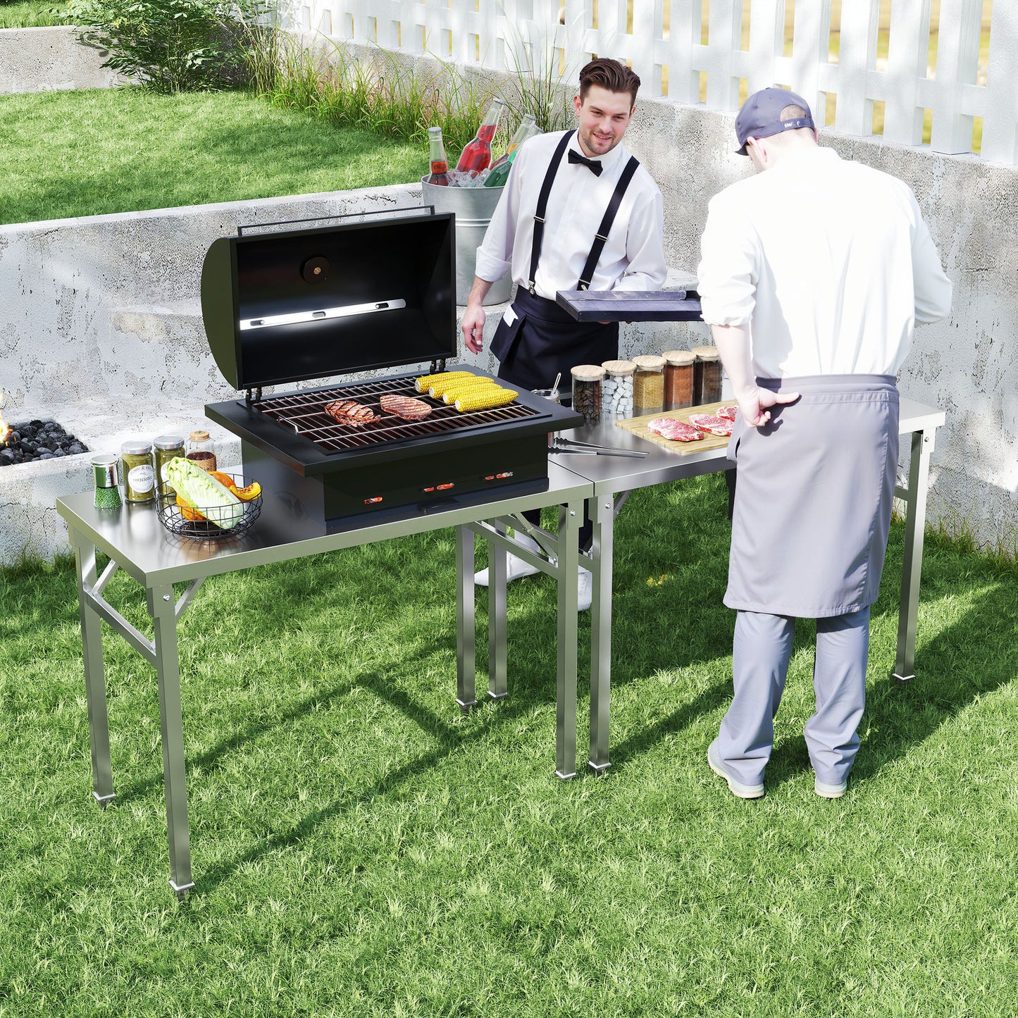 Stainless Steel Workbench Foldable Kitchen Workbench 60x100cm/60x120cm/70x120cm Stainless Steel Workbench Kitchen Workbench with Maximum Load Capacity of 300kg,  Compact Design, Rustresistant Material, Utility Workbench, Mult