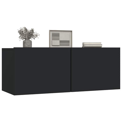 TV cabinets 2pcs. Black 80x30x30cm wood material,  Sleek Cabinet, Minimalist Design, Durable Material, Particle Board, Media Storage, Tv Stand
