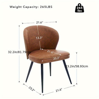 Eetkamerstoelen – Stoelen – Kuipstoelen – Keukenstoelen – Zwarte metalen poten – Kunstleer – Ergonomisch – Foamzitting – Set van 2 – Bruin