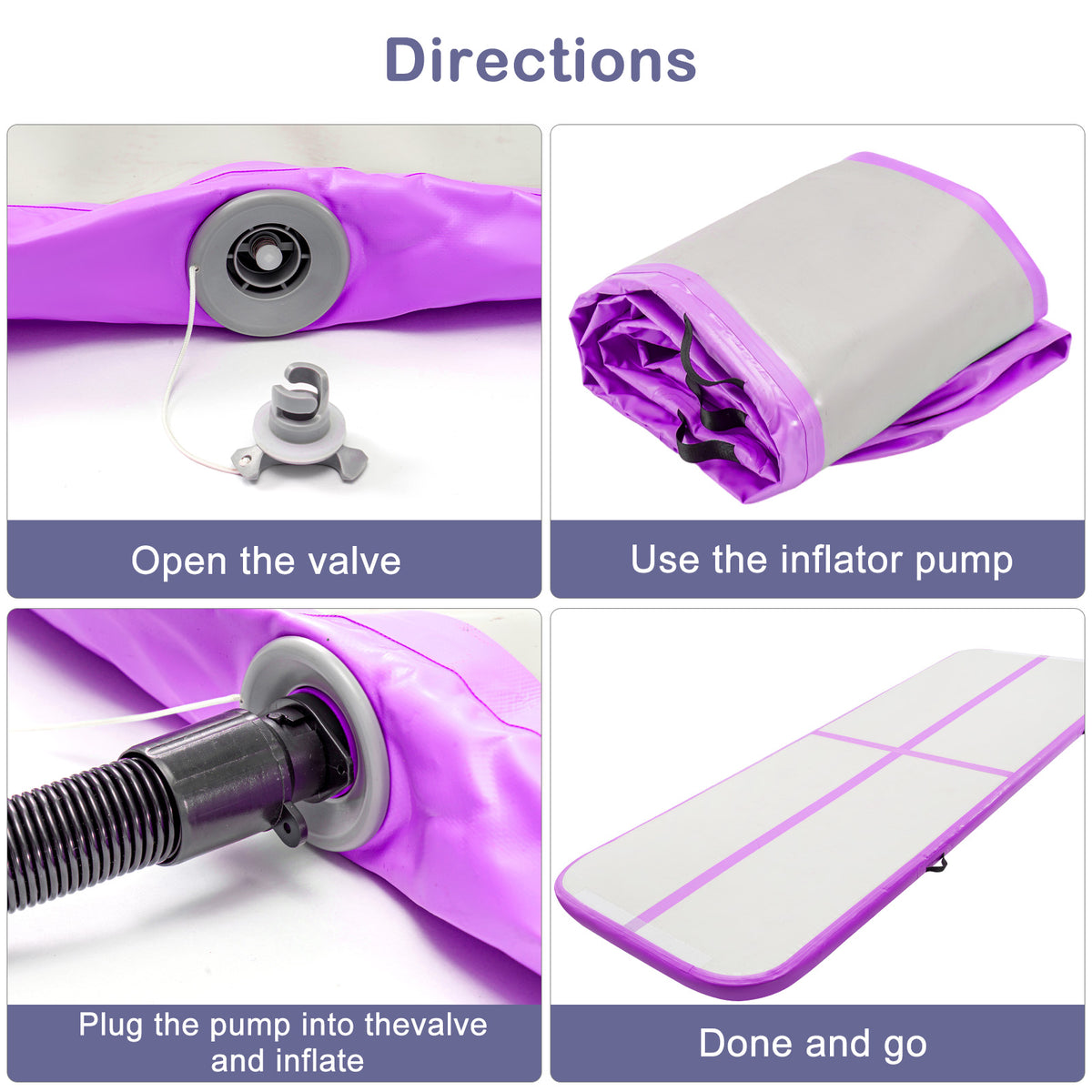 10FT PVC Air Mat | 3m×1m×10cm Inflatable Tumbling Gymnastics Mat for Yoga Training, Solid Color in, Purple, Fluorescent Green - Youyijia